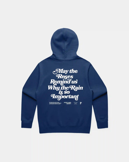 Sueded Slogan Hoodie - Cobalt