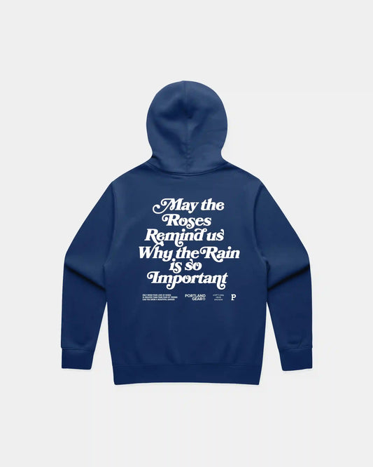Sueded Slogan Hoodie - Cobalt